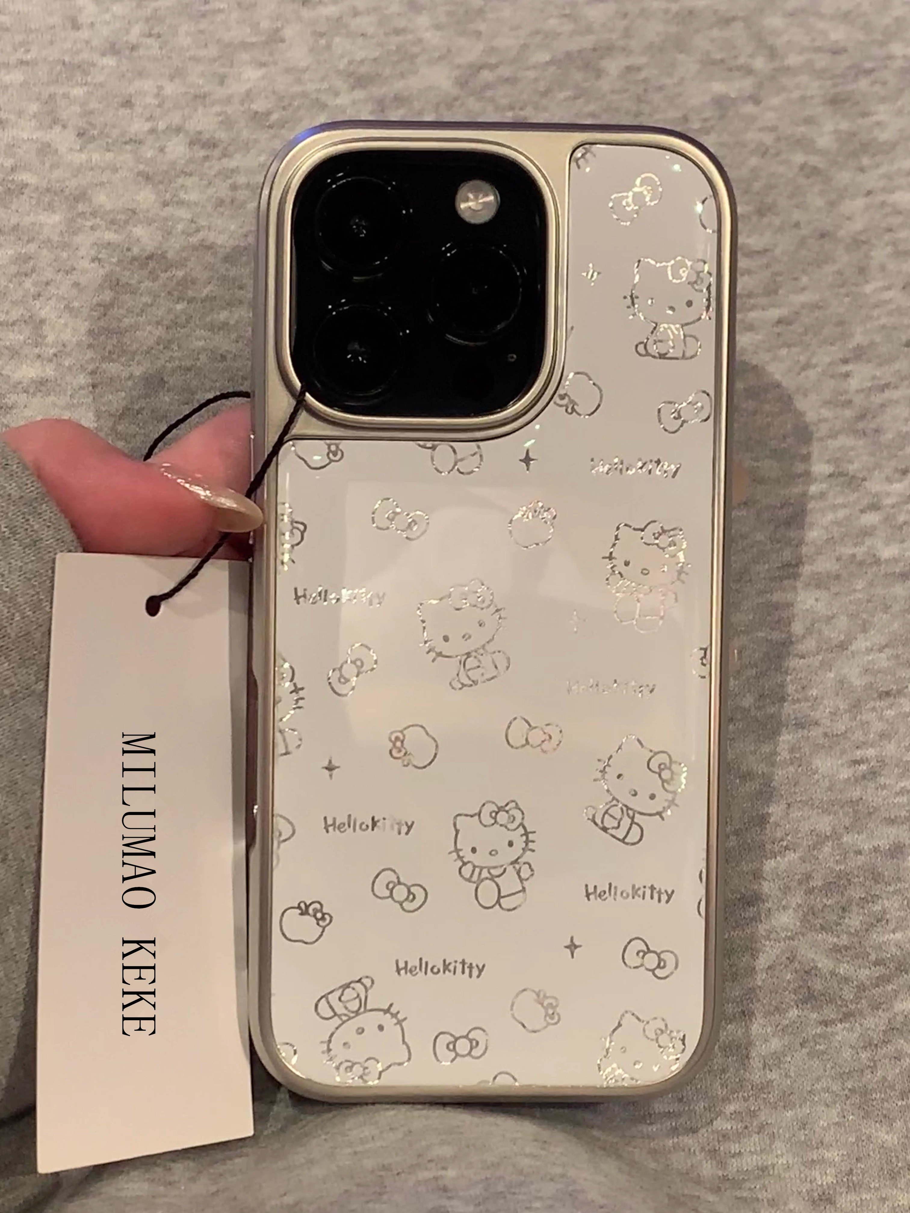 Ins-Style Super Cute Kitty Cat Electroplated Silver Edge Phone Case Suitable for Apple 17 Pro Max, iPhone 16 Pro Max New Model, 15 Cute, 14 High-End, 13 Internet Celebrity Female Model, 15 Pro Max Anti-Drop Case