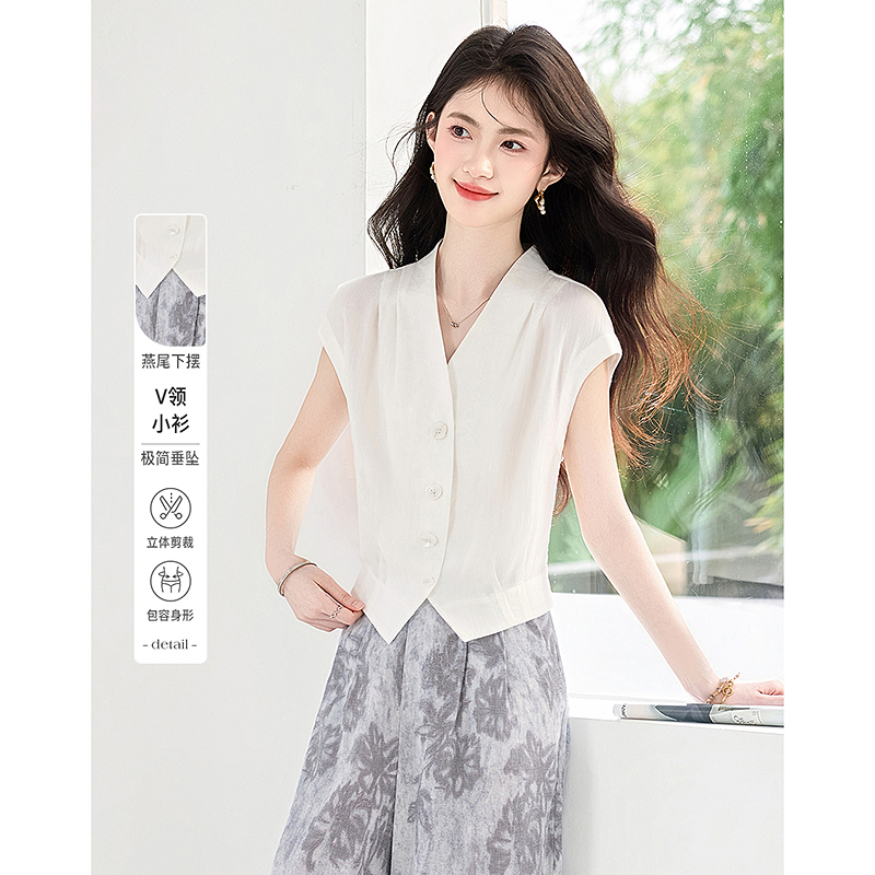 Timeless Swallowtail Hem 26 Summer Outfit Design Niche Fashionable Slimming Women's Shirt