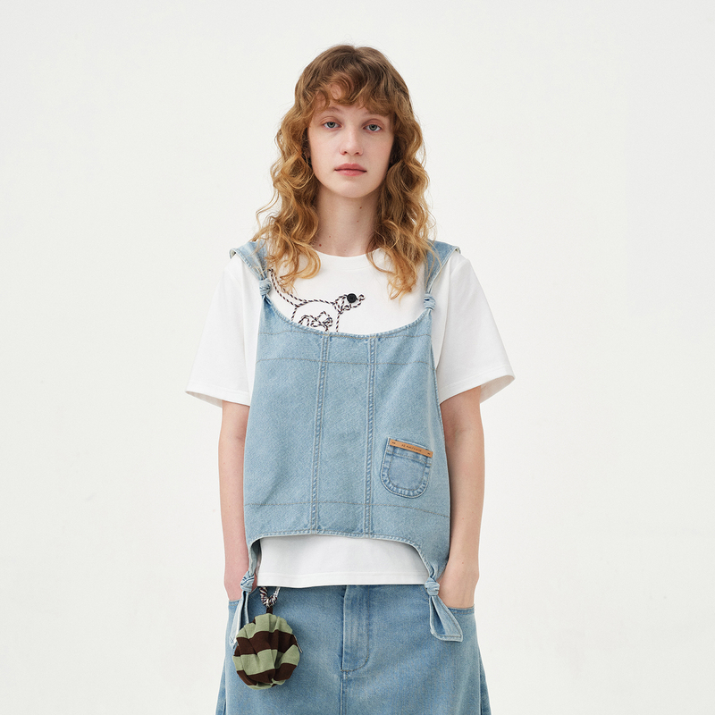 Zhuo Yuan's Same Style/Half Made 26 Early Autumn New Product, Tie-Up Denim Vest
