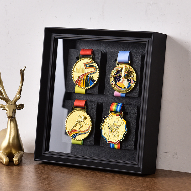 Marathon Medal Display Frame Hanging Sports Gold Medal Storage Box High-End Solid Wood Hollow Three-Dimensional Display Frame