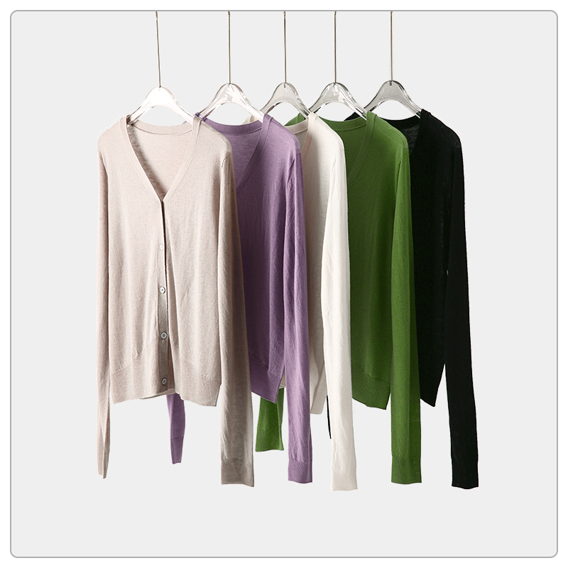 Su Zi Light Luxury Ultra-Fine Water-Soluble Wool Air Knit Cardigan Women's V-Neck Long Sleeve Top Thin Jacket-Sws8456