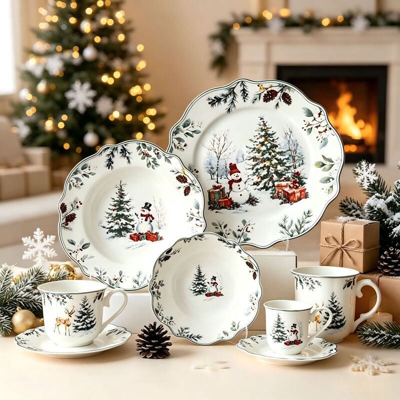 Christmas Snowman, Pine Forest, Reindeer Tableware, Cups, Christmas Plates, High-Quality Ceramic, Supports Cross-Border Dropshipping Christmas Snowman, Pine Forest, Reindeer Tableware, Cups, Christmas Plates, High-Quality Ceramic, Supports Cross-Border Dropshipping