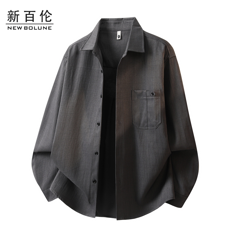 New Balance Solid Color Long-Sleeve Shirt for Men, Autumn 2026 New Trendy Brand Pocket Loose Fit Turn-Down Collar Work Shirt Jacket