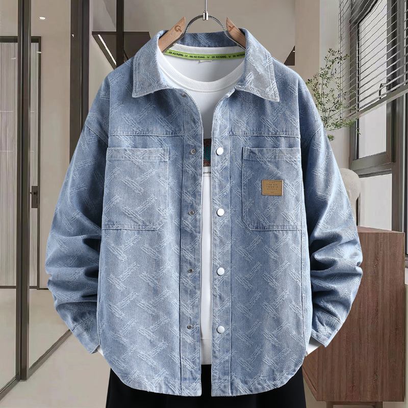 Men's Denim Jacket Spring and Autumn 2026 New Trendy Loose Stylish Paisley Jacket Men's Turn-Down Collar Top