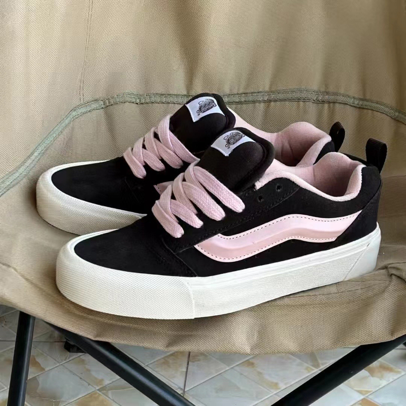 Knu Skool Black Light Pink Black Rose Color Black Pink Loafers Men's and Women's Shoes Student Sneakers Vn0009Qc6Bt1