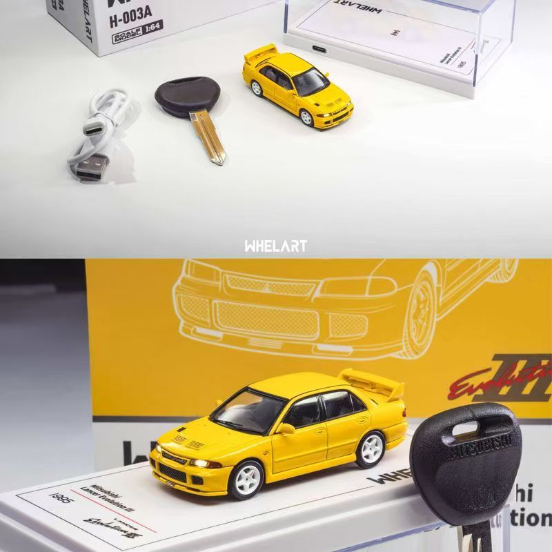 In Stock Whelart 1:64 Mitsubishi Evo3 Alloy Car Model Ornament with Key and Light Version