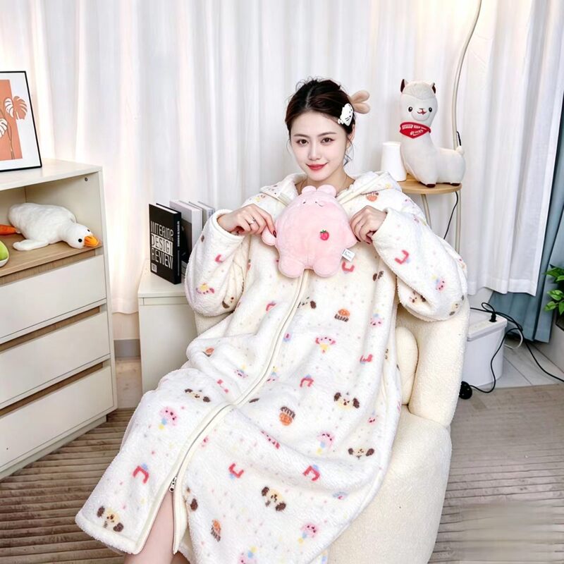 New Style Women's Long Nightgown, Fashionable and Classic, Winter Robe, Cotton Blend, Warm Loungewear for Home and Outdoor Wear New Style Women's Long Nightgown, Fashionable and Classic, Winter Robe, Cotton Blend, Warm Loungewear for Home and Outdoor Wear