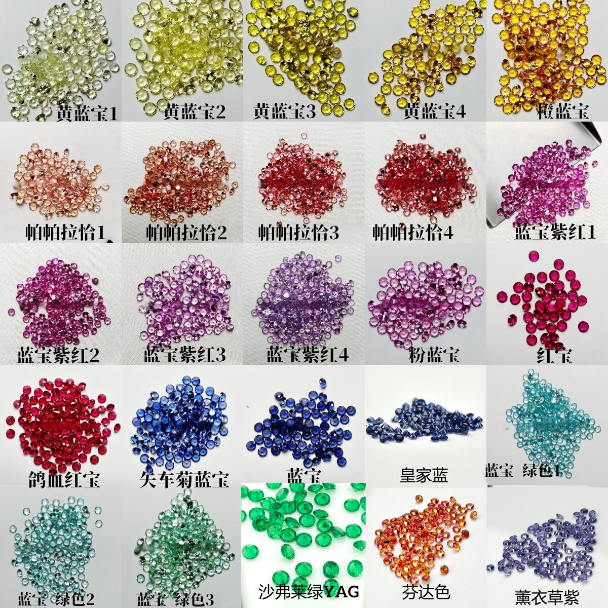 1.0～3.0mmのラボグロウンルビーとサファイア、耐熱性に優れたルースラウンドコーンフラワーブルーロイヤルブルーの散りばめられたダイヤモンド