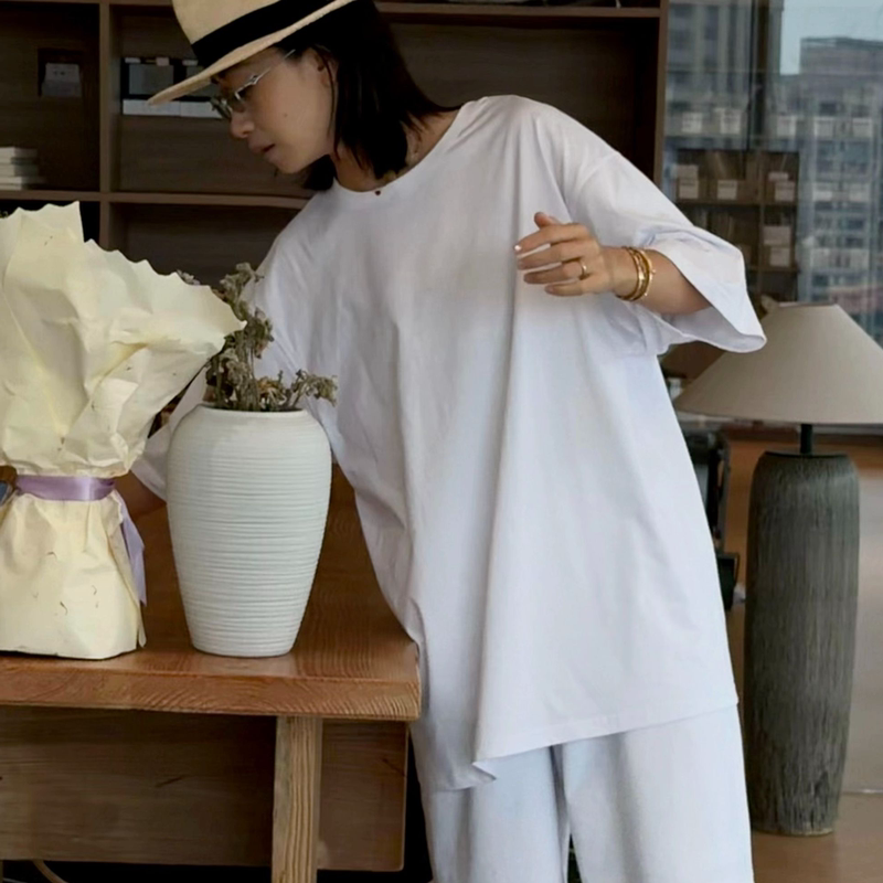 Piano Piano【Cooling Set】Zero-Pressure Cotton Round-Neck Loose Minimalist Casual Set