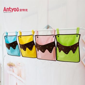 Ice cream canvas small hanging bag children's bed dormitory bed storage bag stroller trolley hanging bag bedside diaper bag sundries