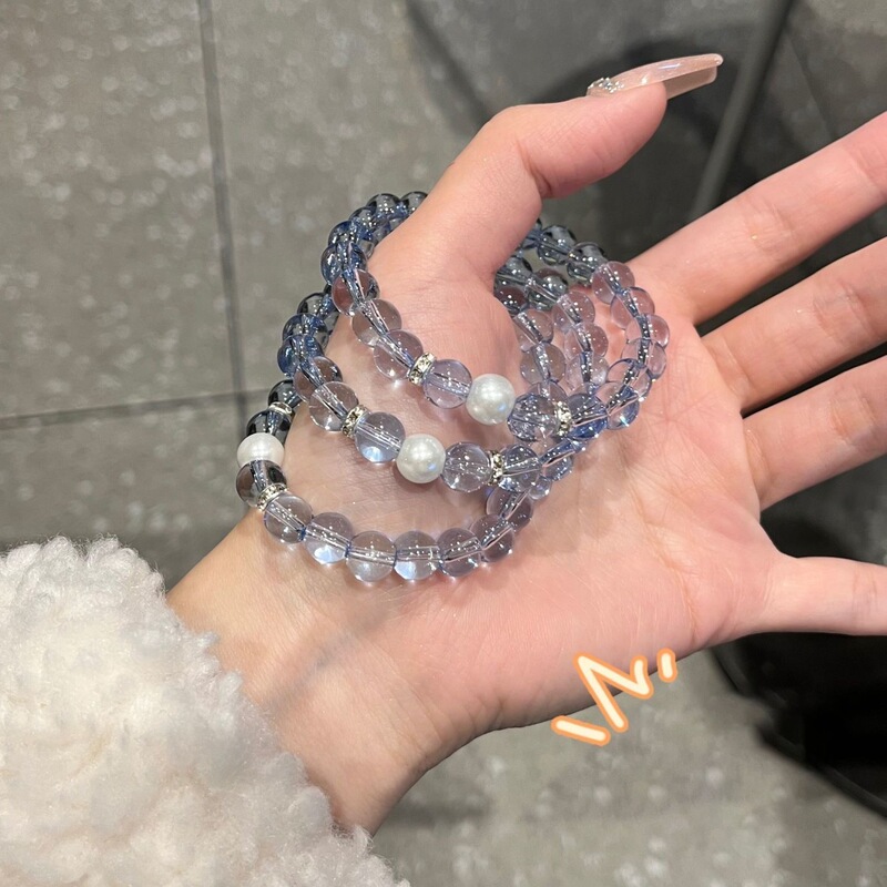 1115 Natural Aquamarine Bracelet for Women, Single Circle Aquamarine Bead Bracelet, Gift for Girlfriend or Best Friend's Birthday