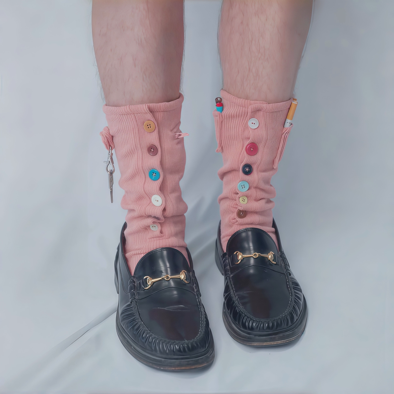 Multi-Functional Leg Warmers That Can Hold Items, with Colorful Buttons, High Aesthetic Value, Japanese Style, Mid-Calf Socks, Multi-Colored Leg Socks Multi-Functional Leg Warmers That Can Hold Items, with Colorful Buttons, High Aesthetic Value, Japanese Style, Mid-Calf Socks, Multi-Colored Leg Socks