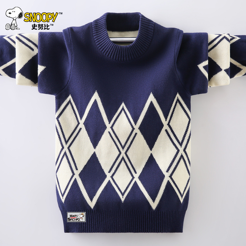 Snoopy Boys' Sweater Autumn and Winter 2026 New Style Little Boy Fleece Sweater Children's Thickened Stylish Knitwear