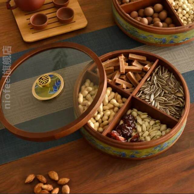 2025 Zaosheng Takako Dried Fruit Box New Light Luxury Solid Wood Landscape High-End Covered Compartment Storage Candy Snack Home