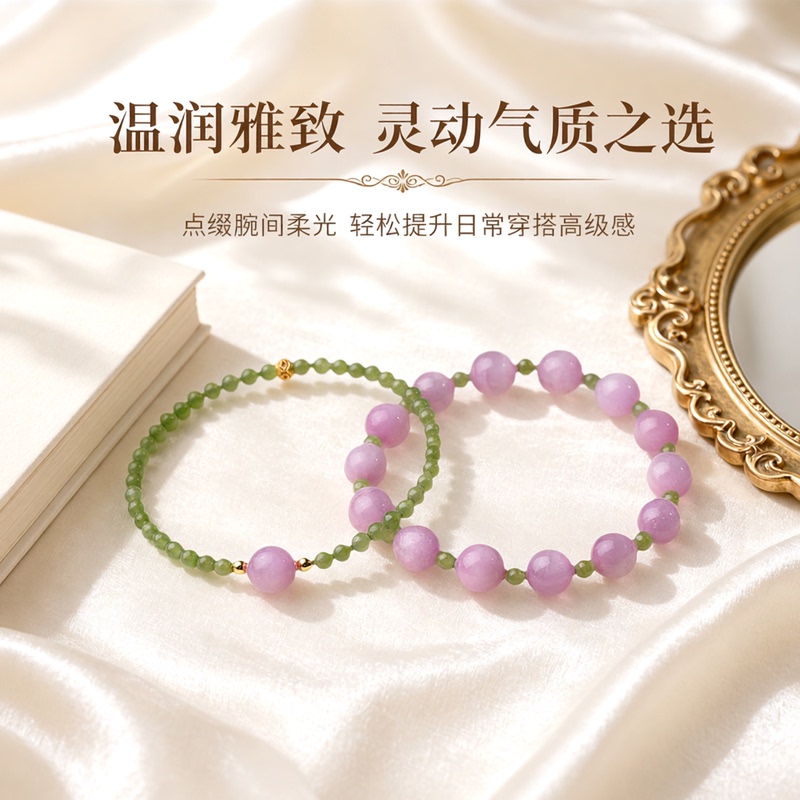 Purple Lithium Bracelet for Women, Natural Hetian Jade, Stacked Purple Crystal Bracelet, Birthday Gift for Female Friends Purple Lithium Bracelet for Women, Natural Hetian Jade, Stacked Purple Crystal Bracelet, Birthday Gift for Female Friends