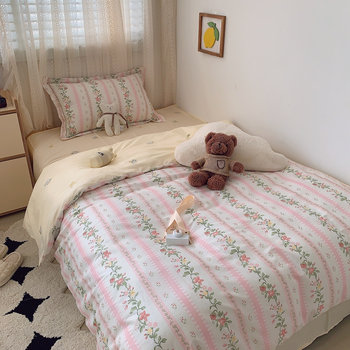 All cotton college dormitory single bed three-piece set pure cotton sheet quilt cover mattress a complete set of six bedding