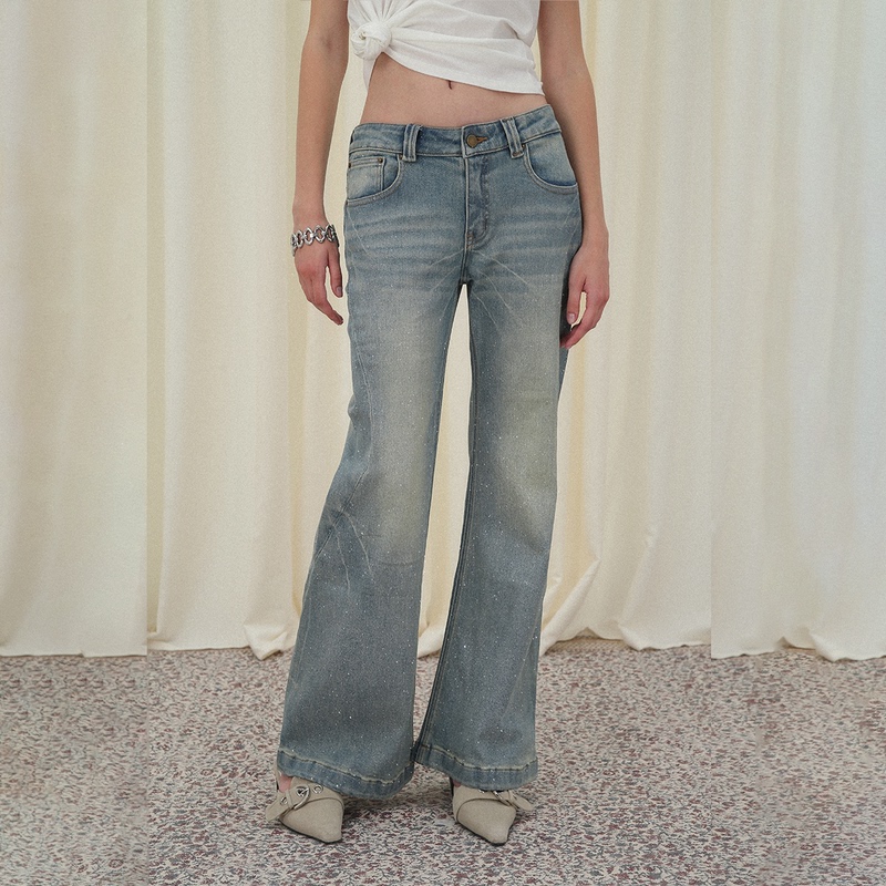 [Same Style as Sun Leyan and Shen Yue] Wapawapa Original Handmade Gold-Stamped Three-Dimensional Cut Washed Jeans New Style
