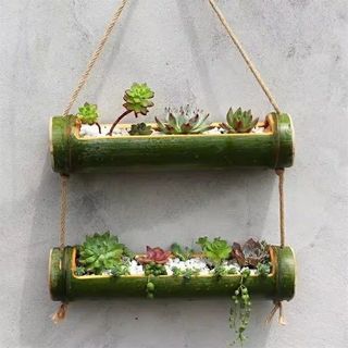 Wall hanging flower pot balcony wall hanging hanging rack succulent spider plant l large diameter bamboo wood creative bamboo
