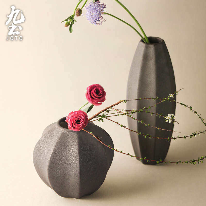 日式禅意手工陶瓷花器几何形花瓶软装饰品创意餐桌简约插干花摆件