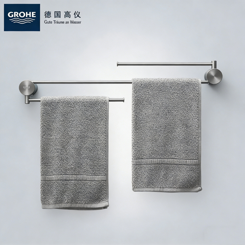 German Grohe All-Copper Towel Rack for Bathroom, No-Drill, Rotatable Towel Bar, Hotel Bathroom Wall-Mounted Towel Rack