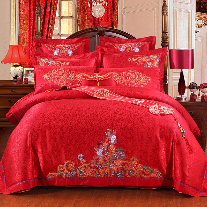 Wedding four-piece set of big red embroidery six-piece set wedding bedding bed cover new wedding embroidery 1.8m bedding