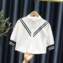 Childrens lapel collar long sleeve shirt 2021 autumn new simple striped boys and girls foreign style top fashion tide
