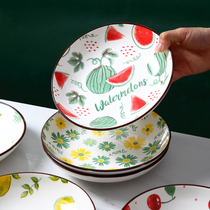  Japanese-style ceramic Western-style cute creative net celebrity plate Vegetable plate Household ins Feng shui fruit deep plate Rice plate Breakfast