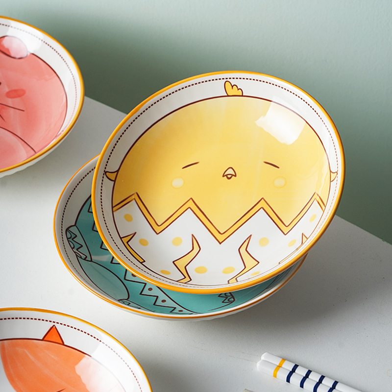Ceramic Cutlery Cartoon Cute Plate Dish Dinner Plate Children Individuality Eight Inch Deep Disc S Creative Soup Dish Looks Good