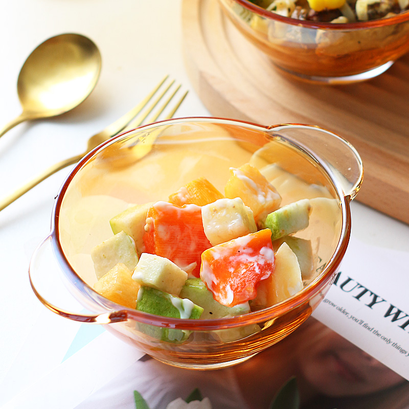 Light Extravagant Double Ear Glass Bowl Home Single High Temperature Resistant Diners Bowl DISH SUIT LARGE CAPACITY FRUIT SALAD BOWL