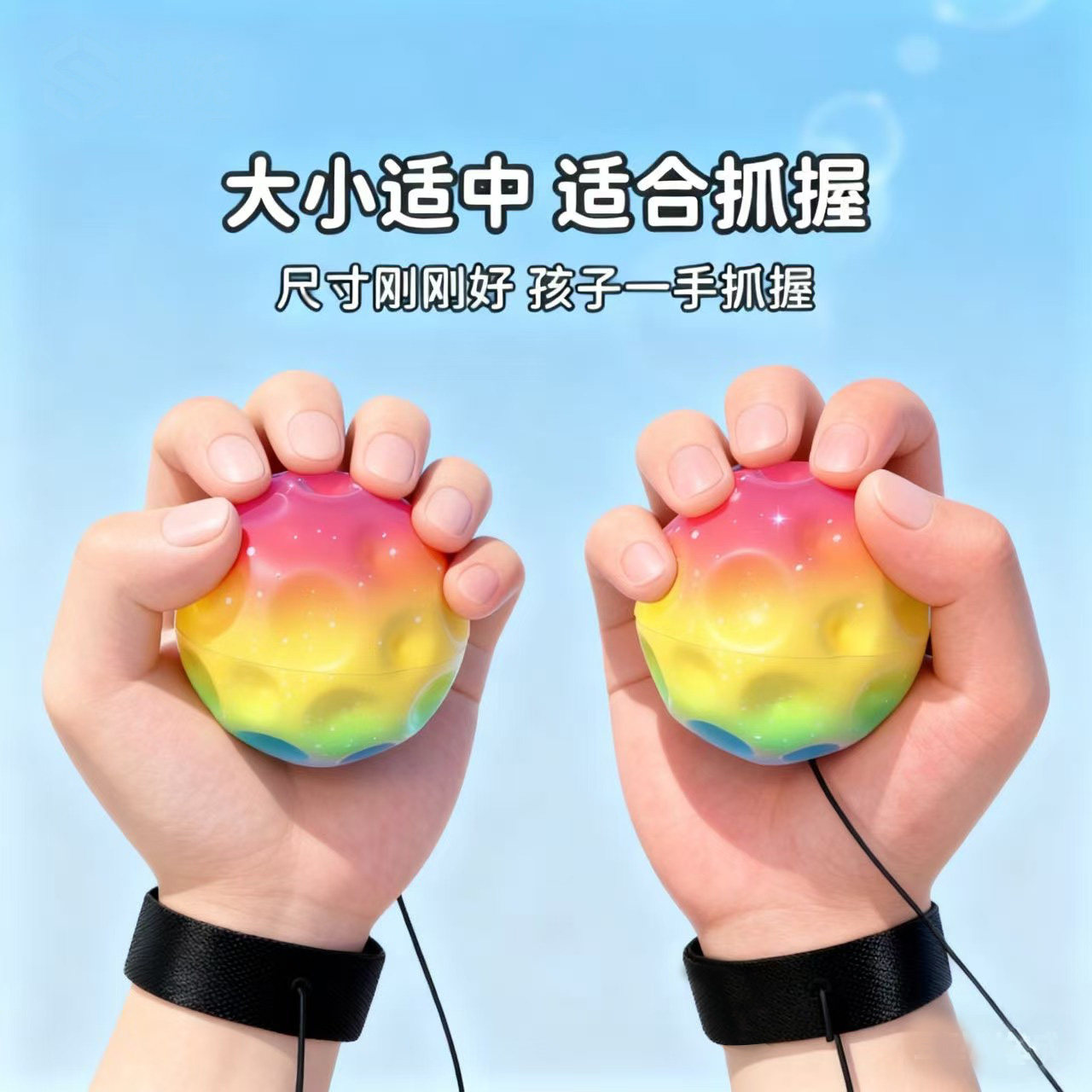 Wrist Elastic Ball with Rope, Moonstone Children's Wrist Ball, Glowing Rebound Swing Ball, Stress-Relief Toy for Kids