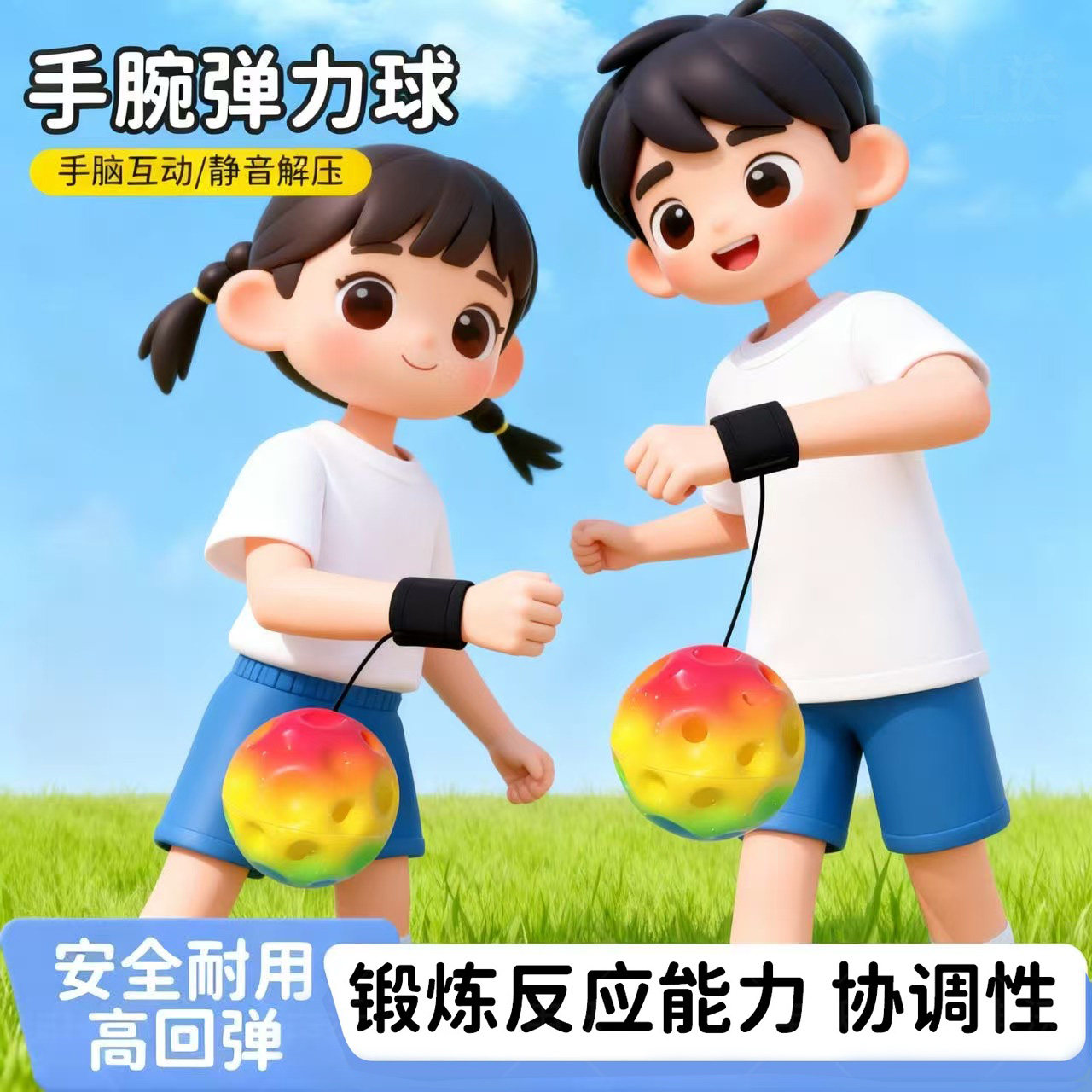 Wrist Elastic Ball with Rope, Moonstone Children's Wrist Ball, Glowing Rebound Swing Ball, Stress-Relief Toy for Kids