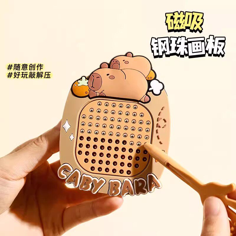 Magnetic Steel Ball Drawing Board Capybara Cartoon Keychain Water Piggy Pendant Couple Backpack Small Pendant Stress Relief Toy