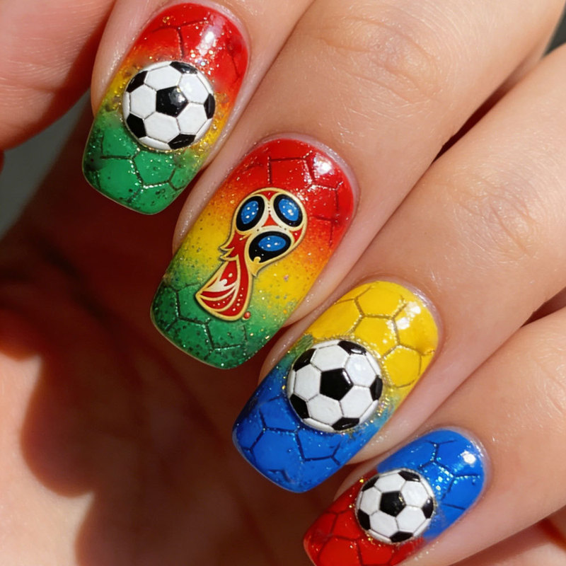 2026 New Product World Cup Football Wearable Nail Art Collection with Removable Stadium Lines Nail Stickers Fake Nails