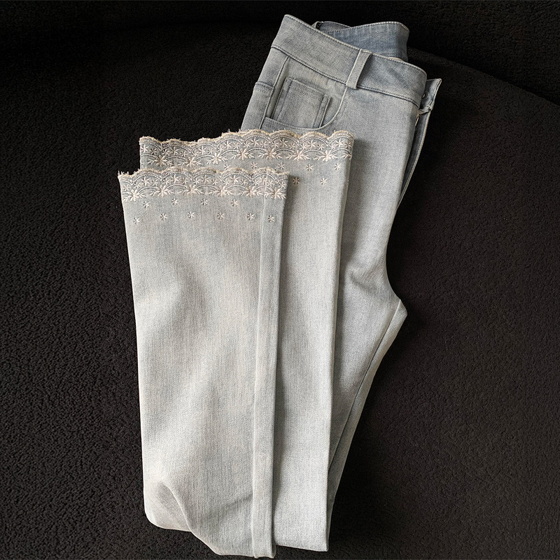Light Blue Embroidered Lace Flared Jeans for Women, New Autumn Style, Plus Size, High-Waisted, Stretchy, Slimming Bell-Bottom Pants Light Blue Embroidered Lace Flared Jeans for Women, New Autumn Style, Plus Size, High-Waisted, Stretchy, Slimming Bell-Bottom Pants