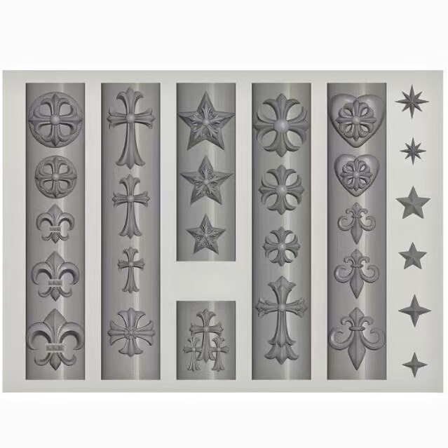Cross and Five-Pointed Star Mold Nail Art Tool Vintage Carved Design DIY Nail Decoration