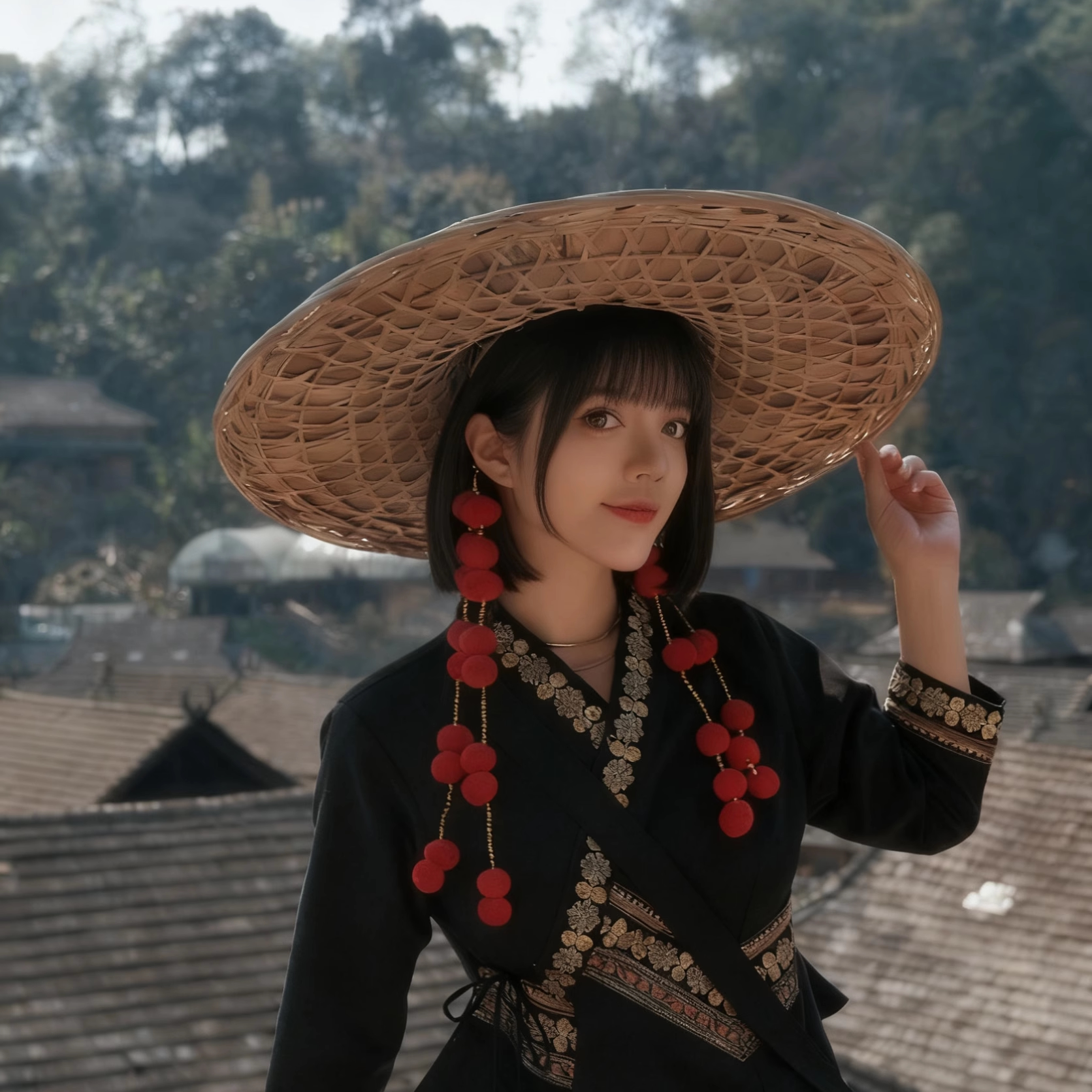 麦わら帽子、竹製の帽子、子供用中国舞踊小道具、武道写真、手作りの竹細工、防水釣り用日よけ