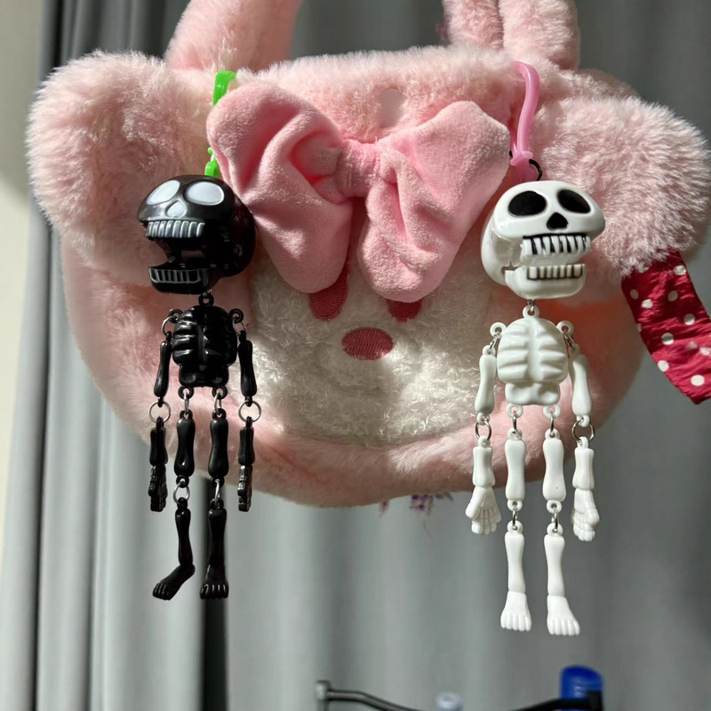 Pull-String Skeleton Pendant Halloween Fun Pull-String Skeleton Cross-Border Popular Head Keychain Quirky Skeleton Bag Charm