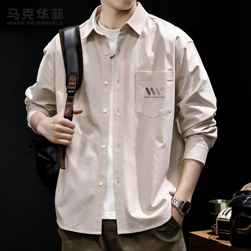 [Pure Cotton] Mark Hua Fei Relaxed Old Money Shirt for Men, Autumn 2026, Easy-Care Long-Sleeve Shirt for Commuting, Size S