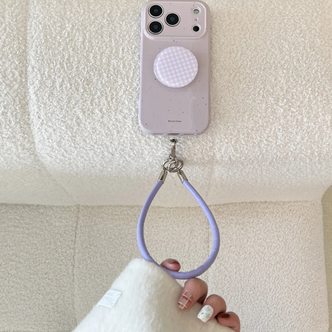 Korean minimalist purple splash ink plaid stand with lanyard, compatible with iPhone 18 phone case, iPhone 17 new model 15, women's 14, Japanese and Korean 16 Pro full-coverage 13 protective case, 17 Pro Max shockproof 12
