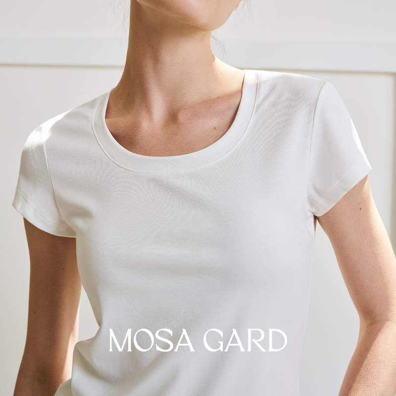 Mosagard Ultra-Soft Modal Cotton Minimalist Regular Shoulder T-Shirt for Women, Summer Thin Slim-Fit Round Neck Short-Sleeve Top