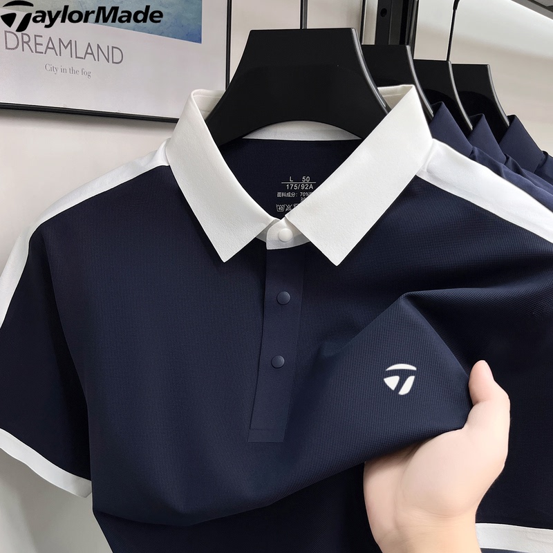 Taylormade Taylormade Golf Short-Sleeved Color-Blocked Lapel Polo Shirt Summer Cool Contrasting Color Sports T-Shirt