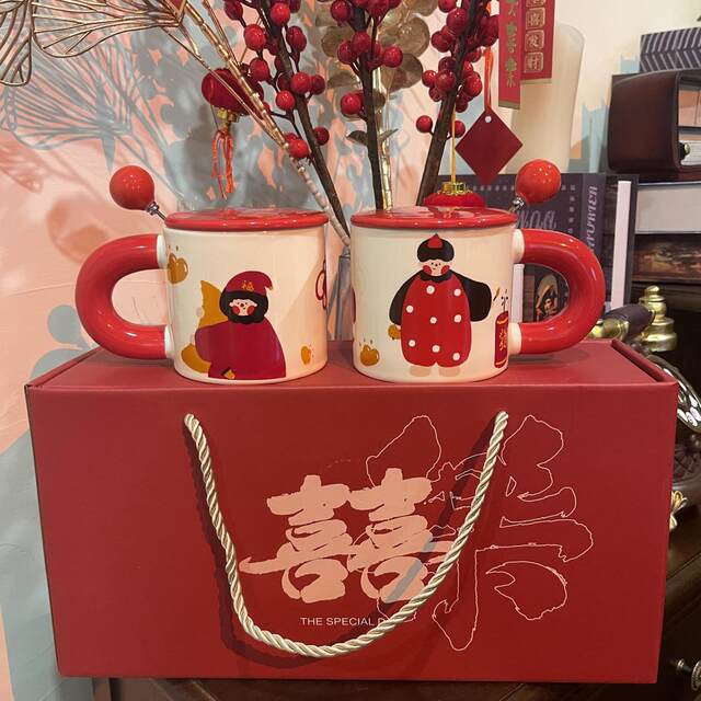 Couple Ceramic Mugs, Wedding Gift Set, Matching Cups, Best Friend Mugs, Gift Box, Souvenir Set