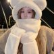 Plush Teddy Bear Hat, Autumn and Winter Women's Scarf and Gloves Set, Winter Neck Warmer, Cute Cartoon, Warm Winter Three-Piece Set