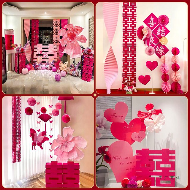 Pink Wedding Room Living Room Decoration Set for the Bride's Bedroom, Dressing Gown Photo Background, and Decorative Garlands