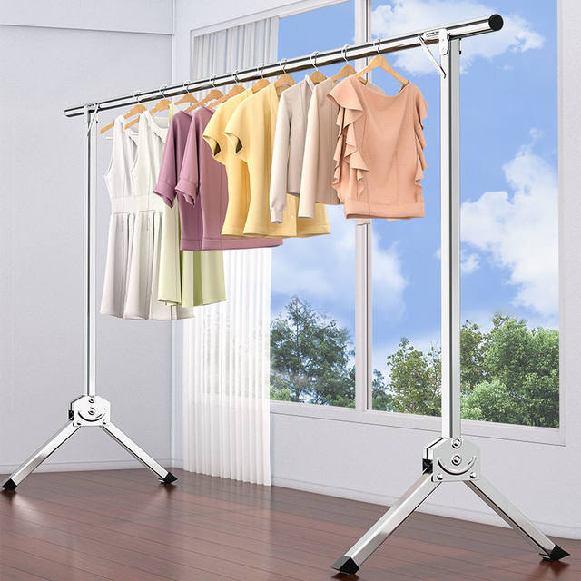 Foldable Single-Rod Clothes Drying Rack, Floor-Standing, Household Balcony Retractable Clothes Hanger for Drying Clothes and Quilts