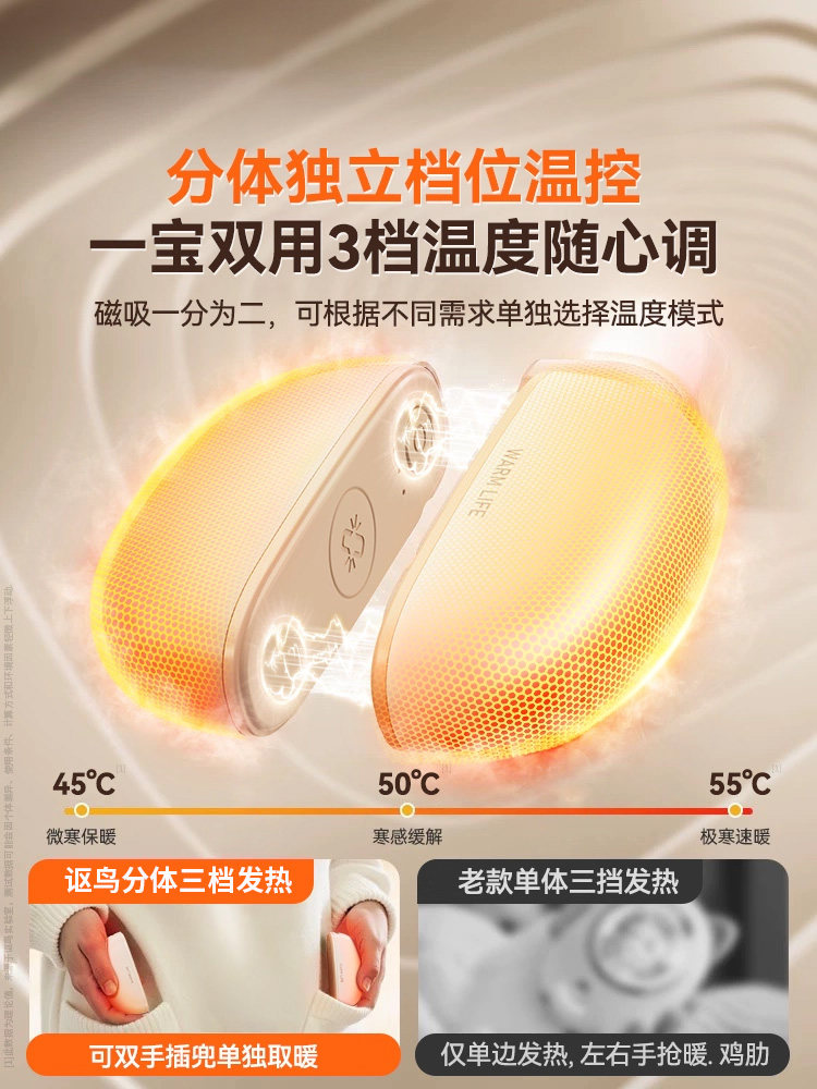 [3C Certified] 2025 New Hand Warmer, Handheld Self-Heating Rechargeable Dual Magnetic 2-in-1 Graphene Explosion-Proof Genuine Hand Warmer, Gift for Girls, Students, Children, Couples