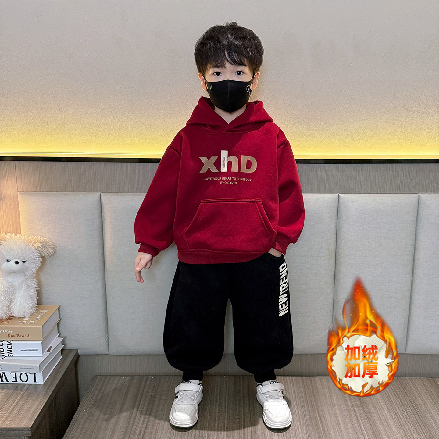 Бархатный свитер для мальчиков плюс размер, осенне-зимние модели, новинка 2025 года, детская одежда, толстый свитер с капюшоном, зимняя детская одежда