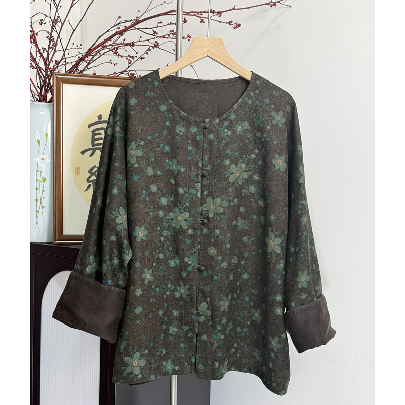 Yuehe Women's Clothing New Chinese Style 100% Mulberry Silk Fragrant Cloud Yarn Overcoat Top 26 Autumn New Collection