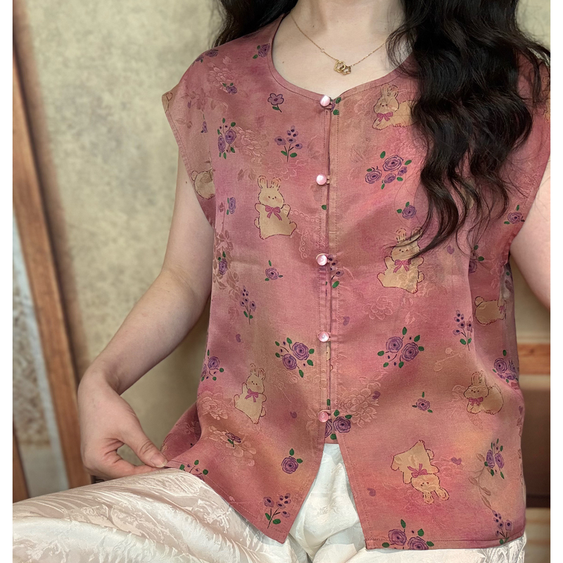 Yuehe Women's Clothing [Rose Milk Bun] New Chinese Style 100% Mulberry Silk Red Cloud Yarn Small Shell 2026 New Model