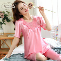 Ice Silk Sleepwear Womens Summer Sexy Silk Sleeveless Two Suits Thin Spring Autumn Short Sleeve Loose home The Korean version
